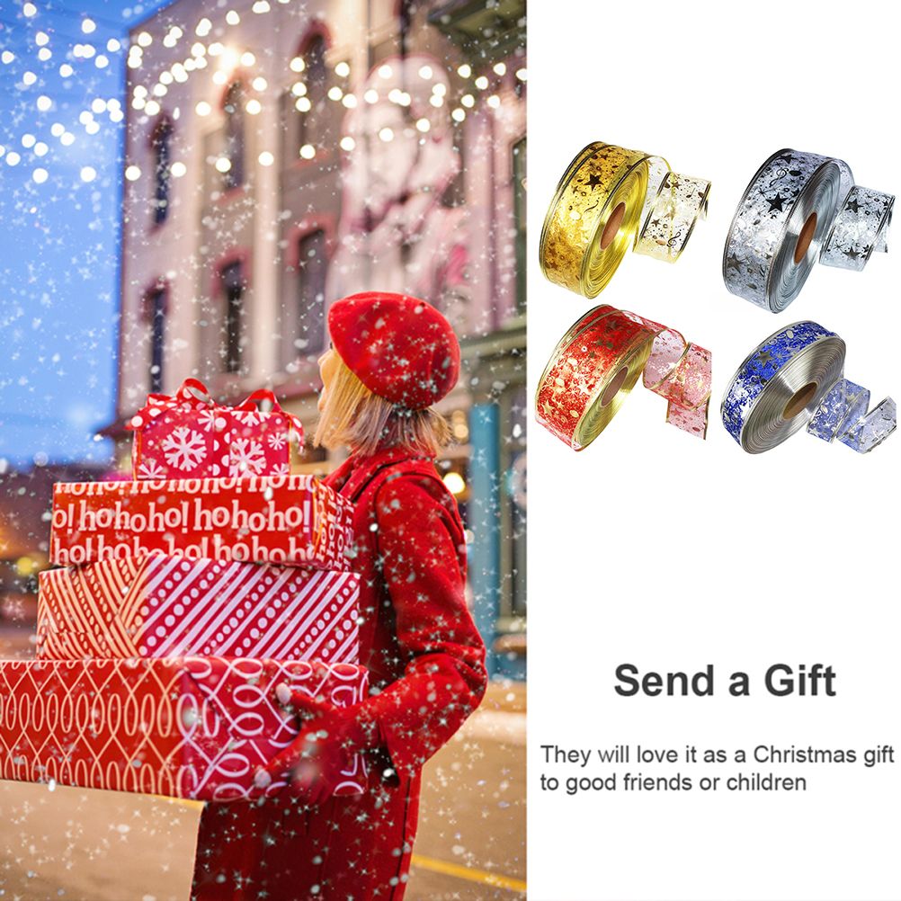 4 Rolls 2m Organza Ribbon Bling Star Printed Ribbons for Wedding Gift Package Christmas Decoration