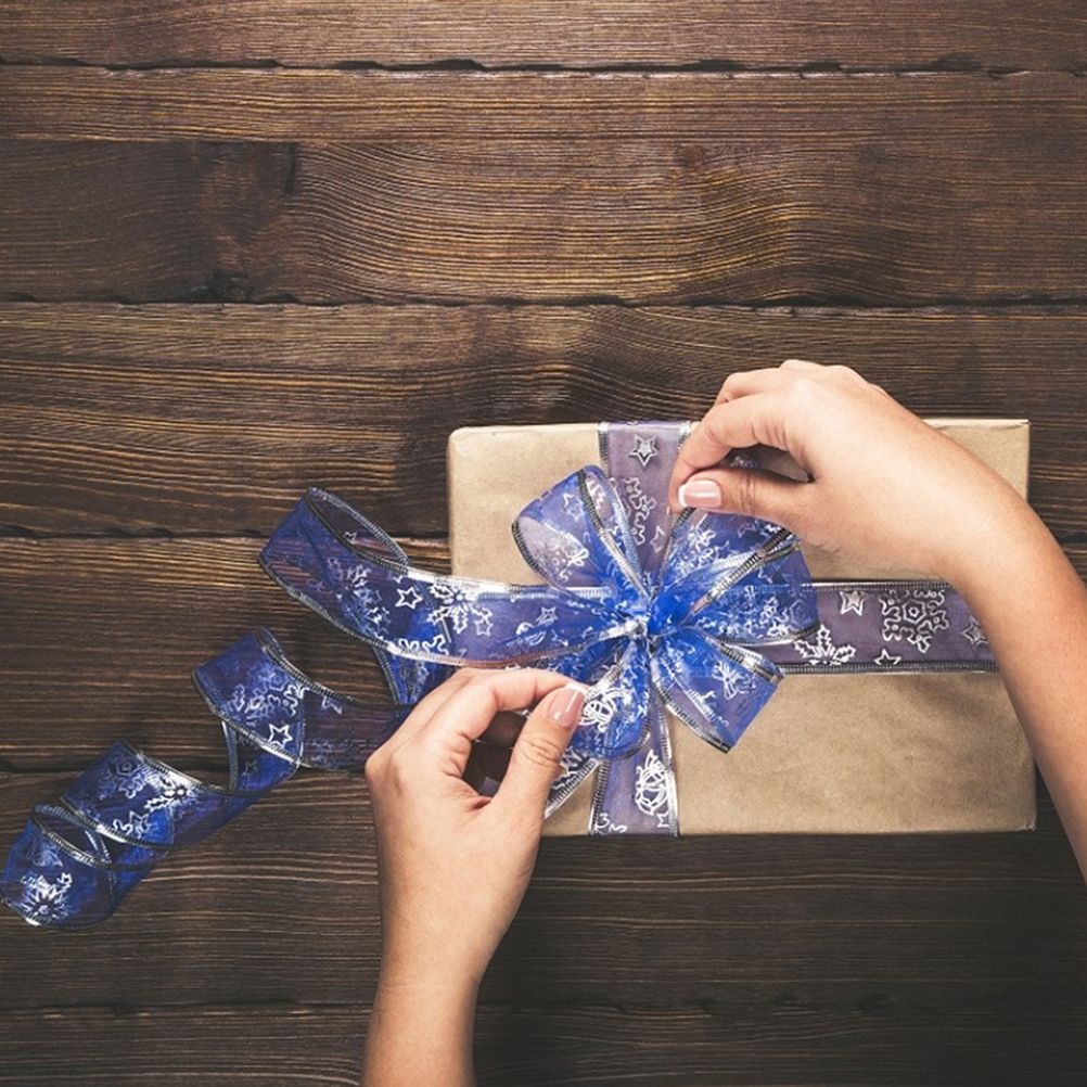 4 Rolls 2m Organza Ribbon Bling Star Printed Ribbons for Wedding Gift Package Christmas Decoration