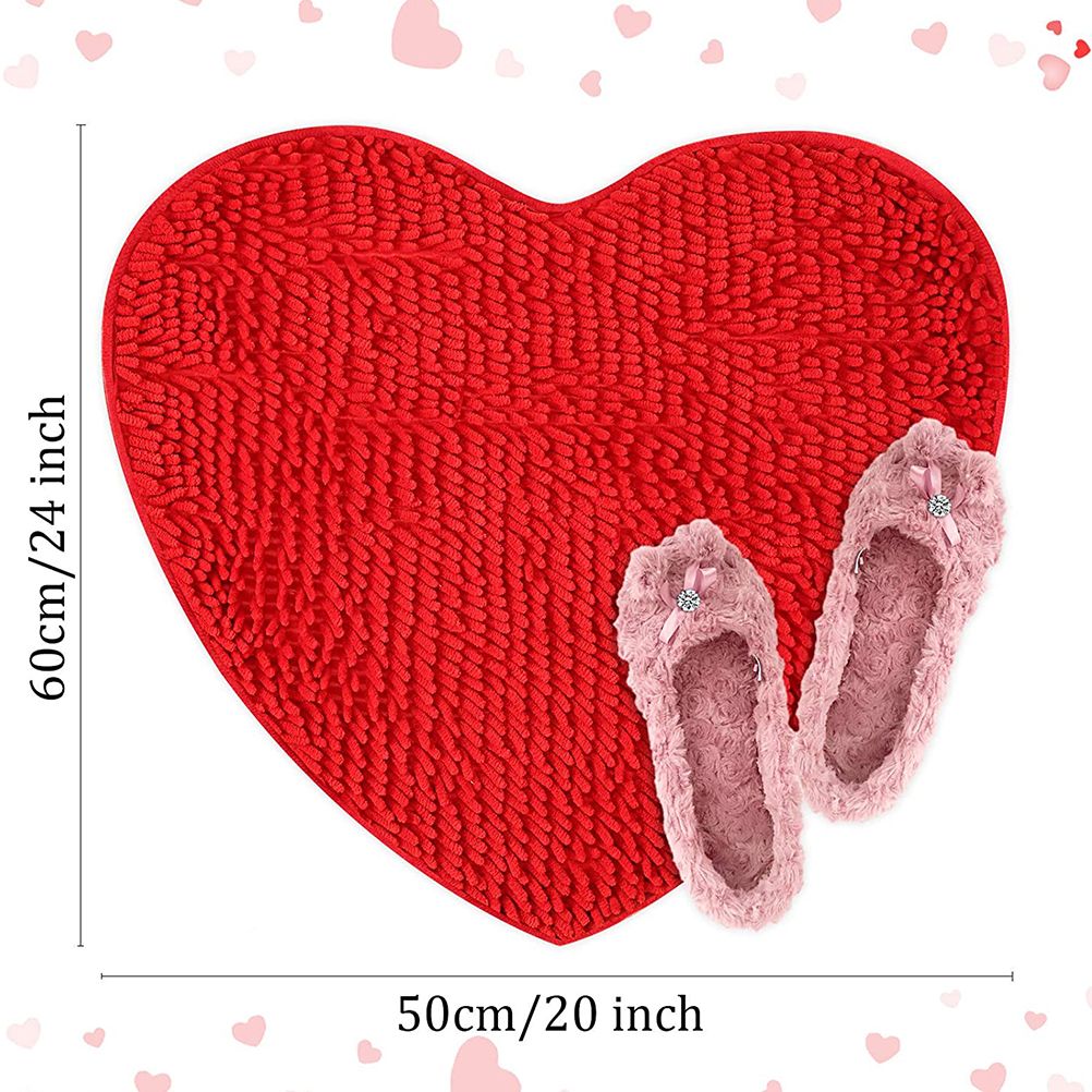 Red Heart Shape Rug Valentine Decorative Mat Durable Area Rug Pad Home Doormats for Bathroom Door Bedroom