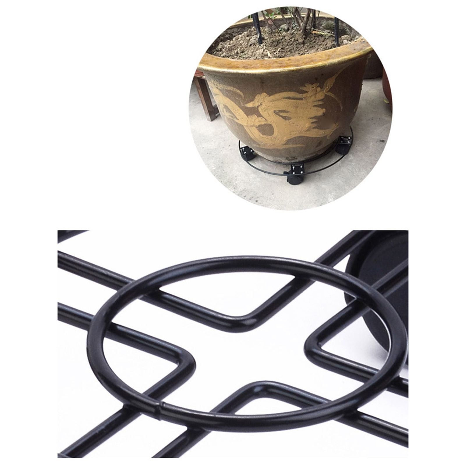 Heavy Duty Iron Potted Plant Stand With Wheels Round Flower Pot Rack for Indoor Outdoor