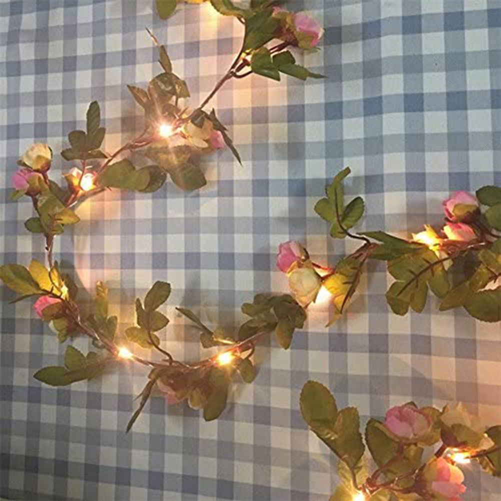 2Meter 20 LED Simulation Rose Vine Leaf Lights String Copper Wire Lights String for Home Jungle Party Wedding Decoration