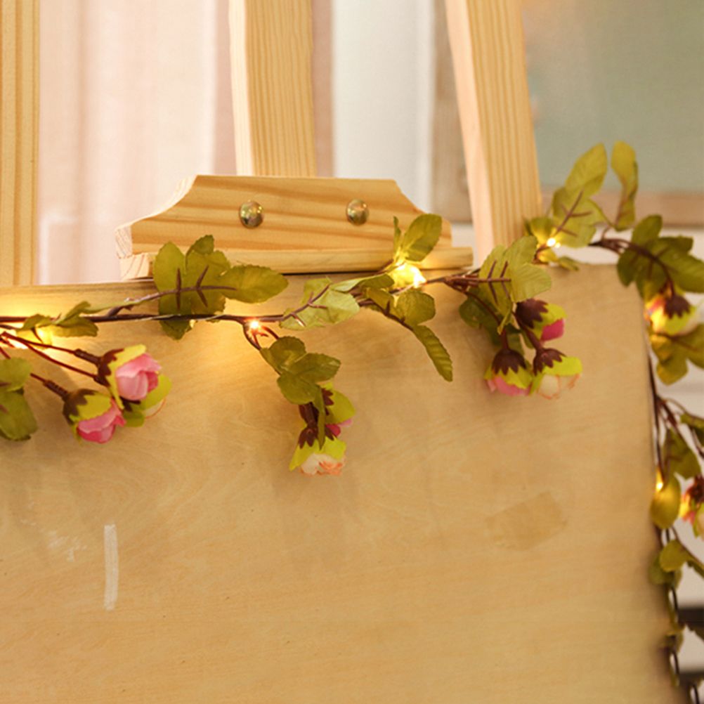 2Meter 20 LED Simulation Rose Vine Leaf Lights String Copper Wire Lights String for Home Jungle Party Wedding Decoration