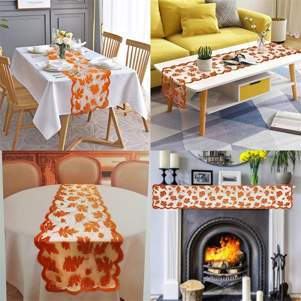 Maple Leaf Lace Table Runner Autumn Tablecloth Table Decoration for Thanksgiving Harvest Season