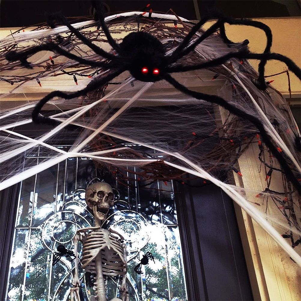 200cm Giant Halloween Spider Decorations Props Adjustable Simulation Hanging Spider for Halloween Indoor Outdoor Decorations