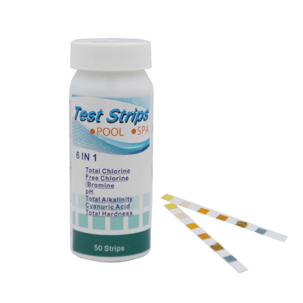 6 in 1 Water Test Strips Water Quality Testing Stripes in Pool Spas for Total Chlorine Free Chlorine Bromine Total Alkalinity Cyanuric Acid and Total Hardness
