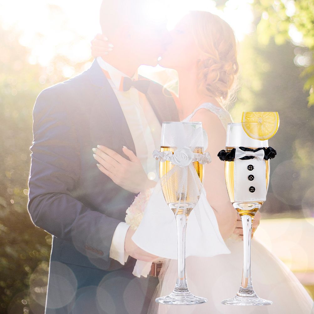8Pcs/4Set Wedding Wine Cups Decoration Marriage Bride And Groom Champagne Glasses Cup Party New Year Ornaments