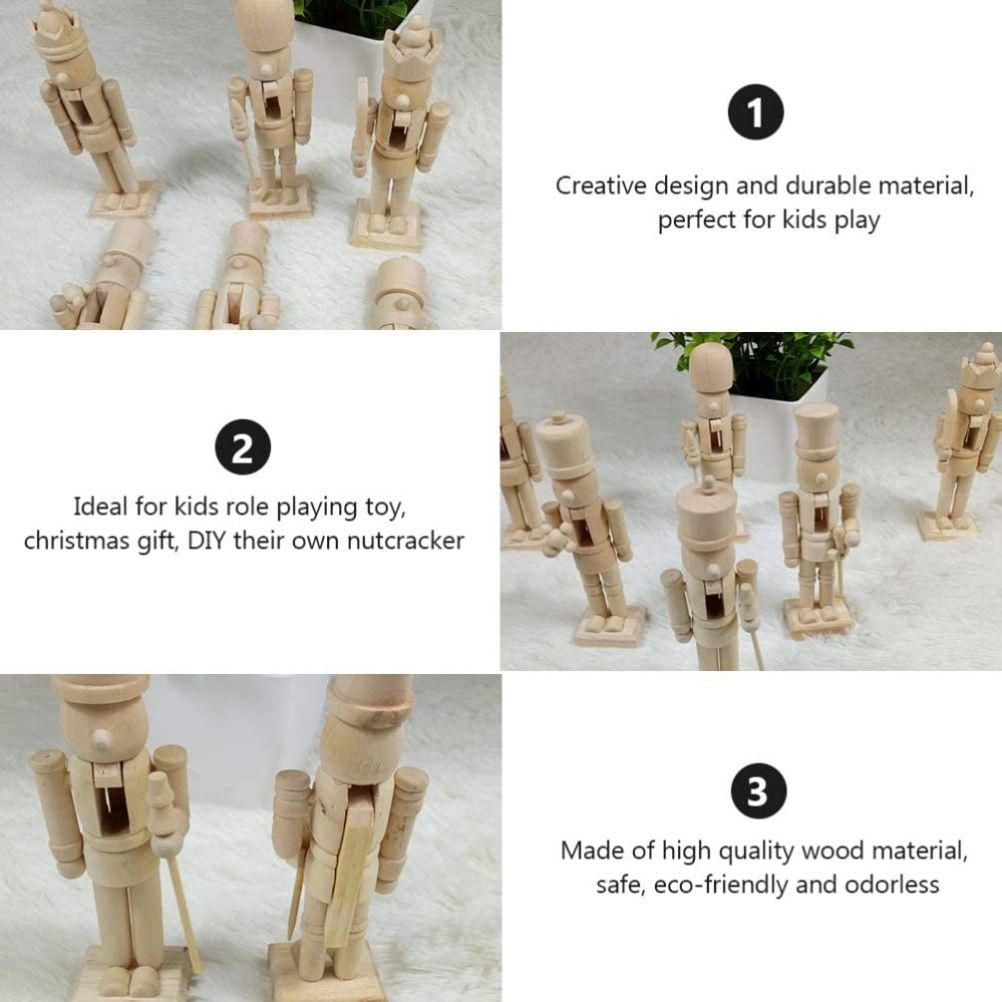 6pcs 12cm Christmas Nutcracker Ornament Set Wooden Nutcracker Character Soldier Toy Wooden Doll Figurine Painting Toy