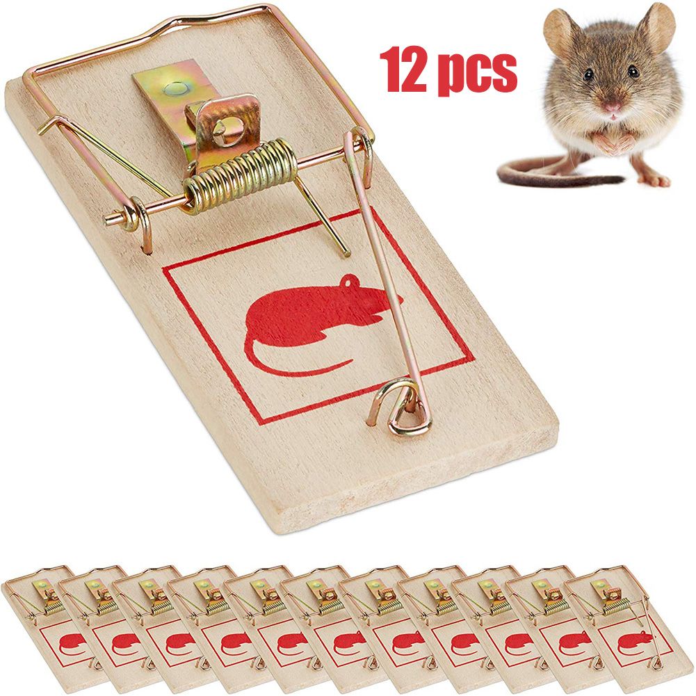 12Pcs/Set Wood and Metal Reusable Rat and Mouse Traps Classic Mice Traps