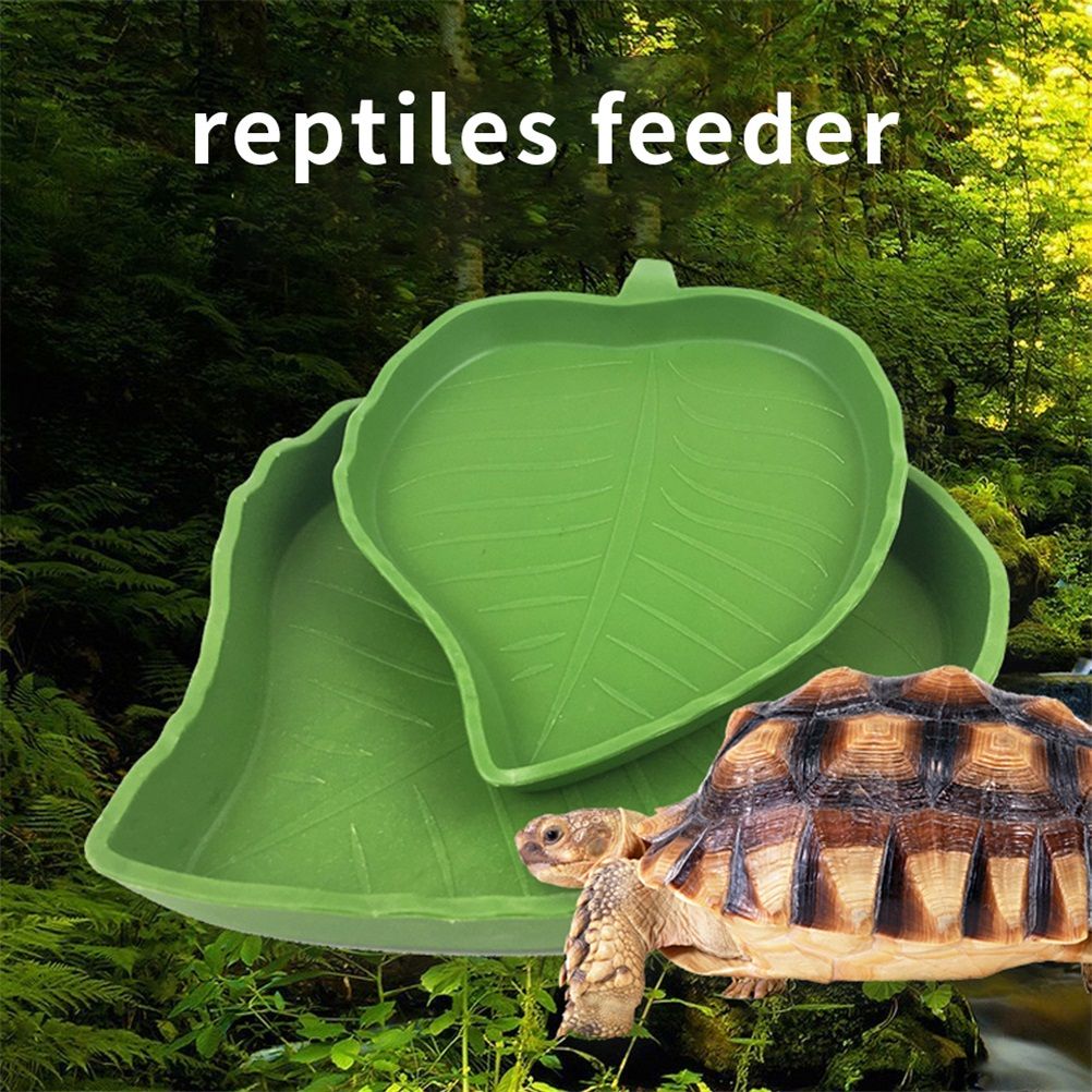 2PCS Leaf Reptile Food Water Bowl Plate Dish for Tortoise Snake Crawl Pet Drinking and Eating