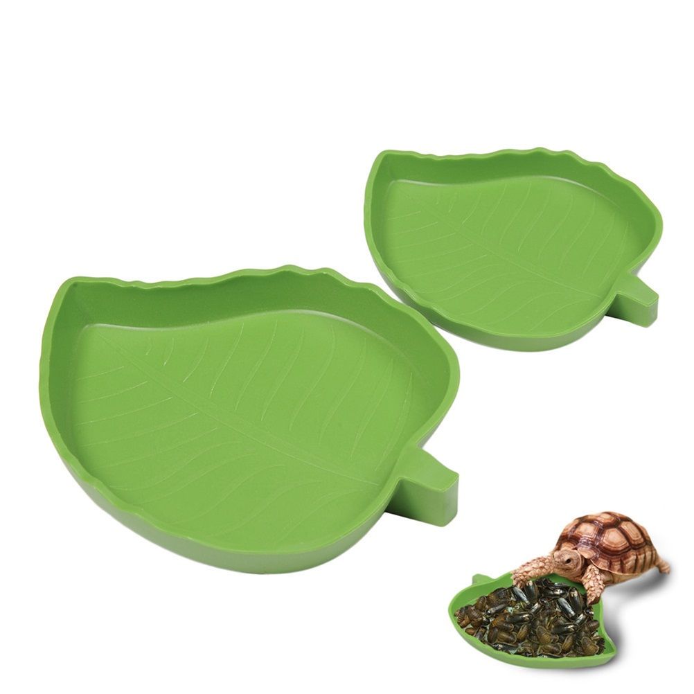 2PCS Leaf Reptile Food Water Bowl Plate Dish for Tortoise Snake Crawl Pet Drinking and Eating