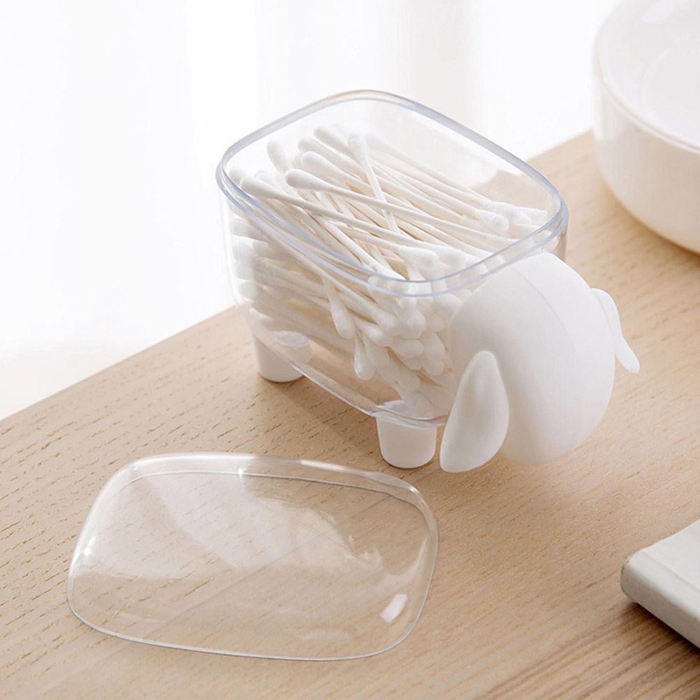 Mini Plastic Cotton Swab Storage Box Cute Sheep Dust Proof Cosmetic Cotton Storage Box Household Desktop Organizer