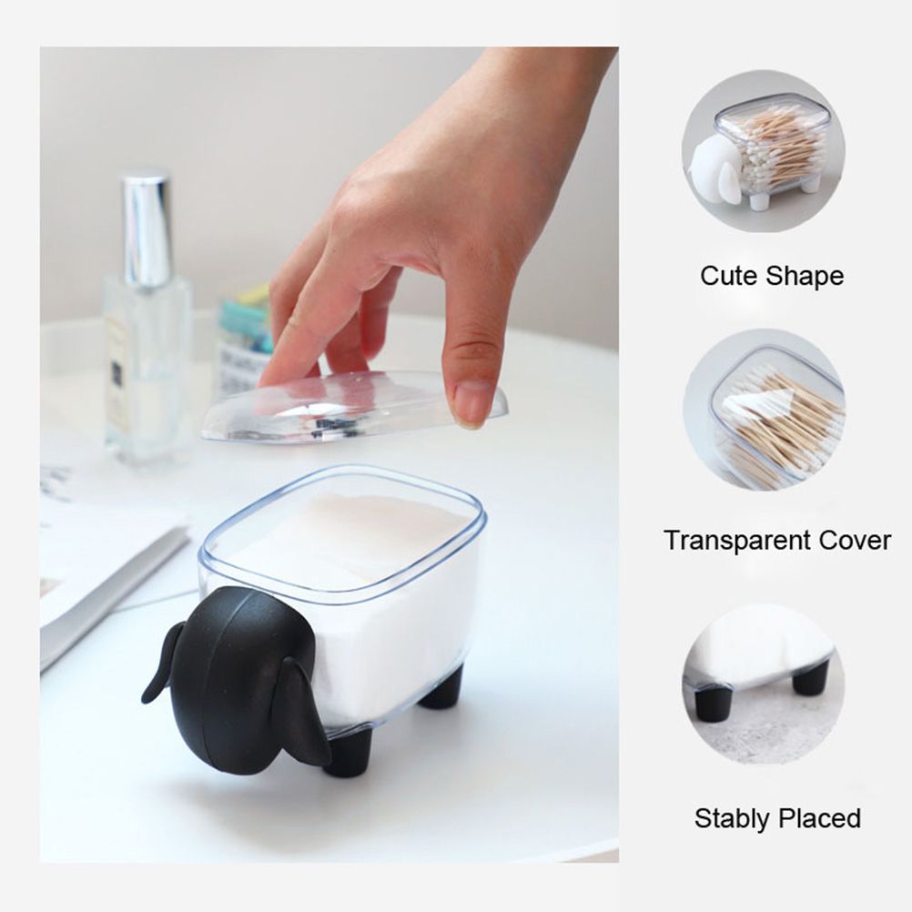 Mini Plastic Cotton Swab Storage Box Cute Sheep Dust-proof Cosmetic Cotton Storage Box Household Desktop Organizer