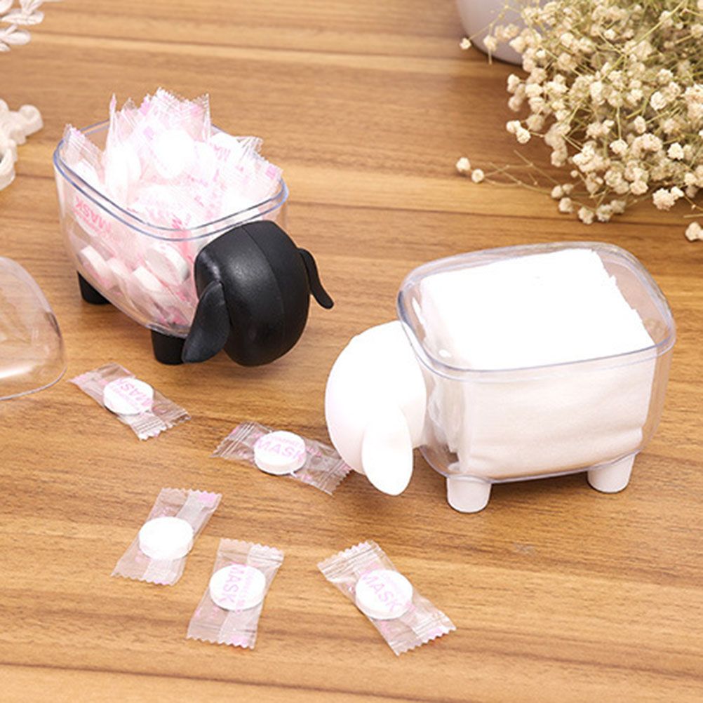 Mini Plastic Cotton Swab Storage Box Cute Sheep Dust-proof Cosmetic Cotton Storage Box Household Desktop Organizer