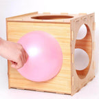 9 Holes Balloon Sizer Box Balloon Measurement Box Balloon Arch Kit Collapsible Wood Cube Balloon Sizer Box for Birthday Wedding Party