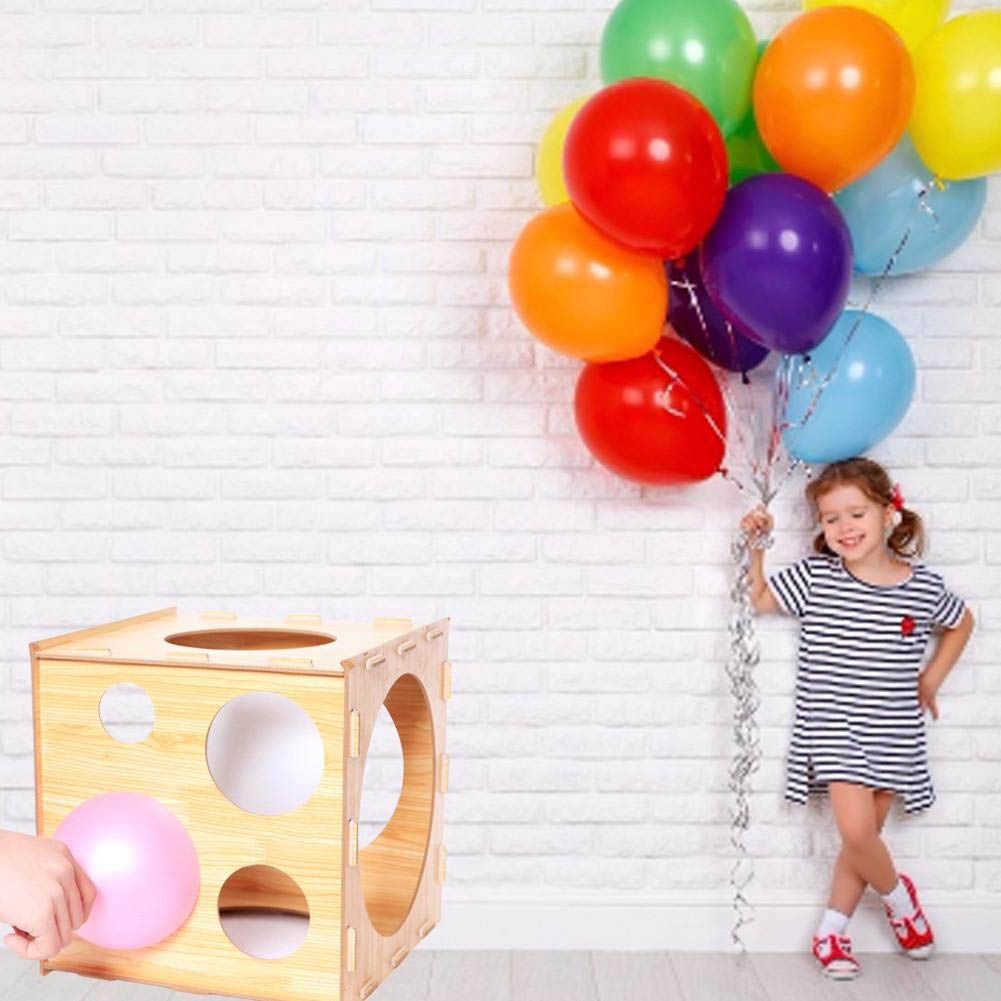 9 Holes Balloon Sizer Box Balloon Measurement Box Balloon Arch Kit Collapsible Wood Cube Balloon Sizer Box for Birthday Wedding Party