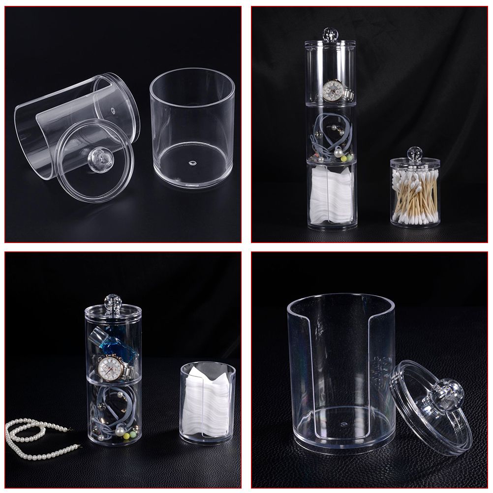 2 in 1 Clear Cotton Pads Cotton Swab Storage Holder Box Transparent Cosmetic Makeup Organizer Case