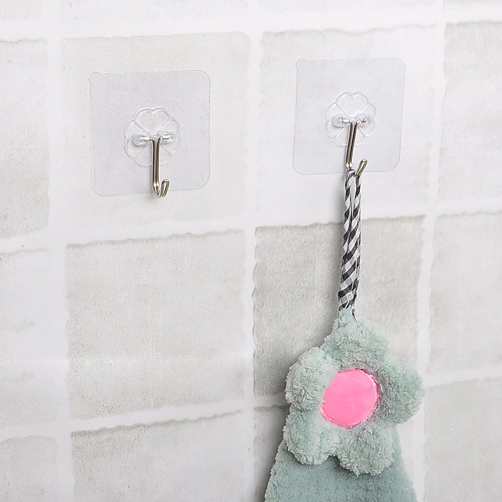 2Pcs Kitchen Seamless Viscose Hook Bathroom Transparent Wall Hangers Adhesive Hook Wall Door Hanging Nailless Hooks