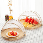Bamboo Food Serving Tent Natural Handcraft Tray Mesh Food Storage Basket Meal Table Serve Cover