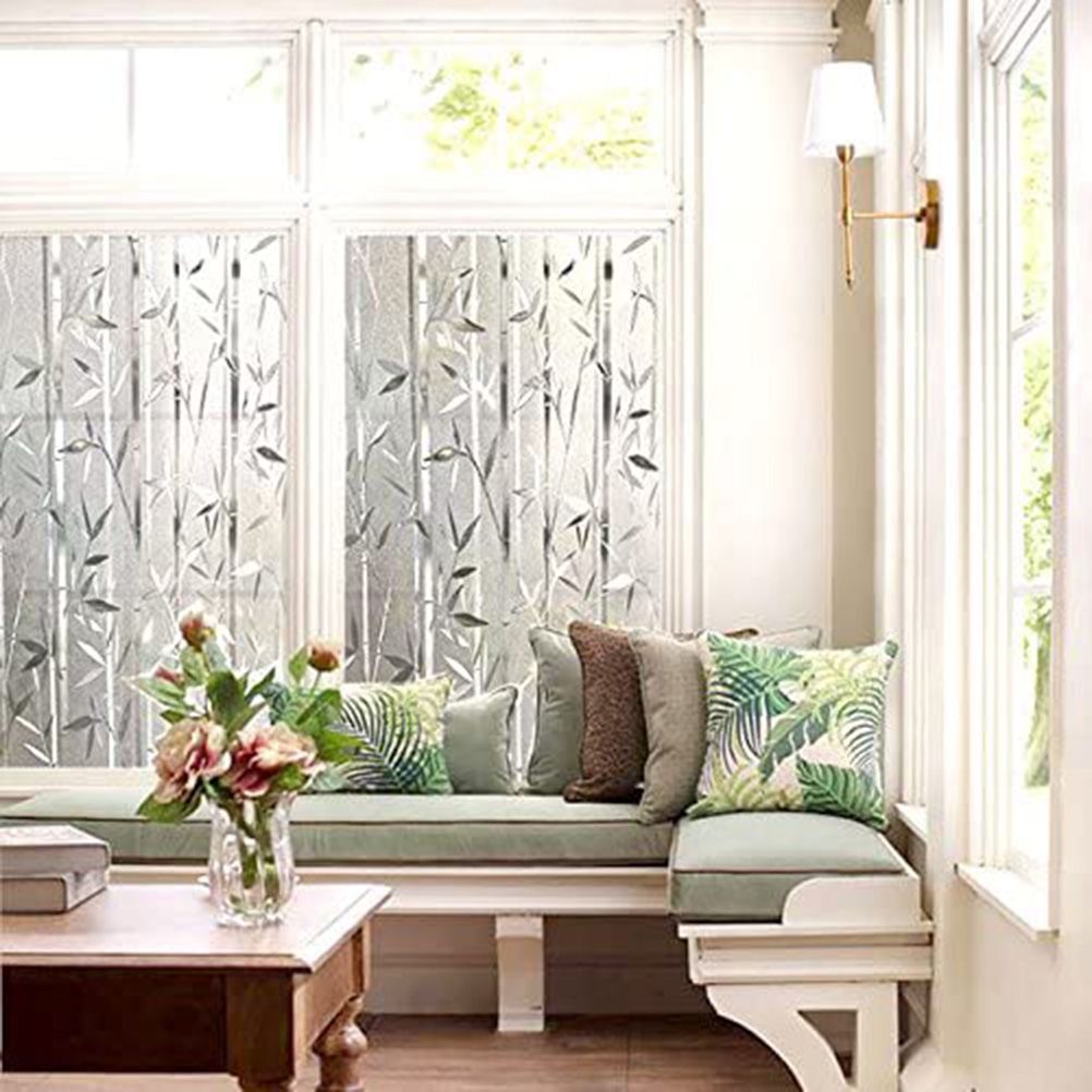 Bamboo Window Film Stained Glass Film Frosted Window Decal Decorative Window Cling No Glue Removable Window Stickers