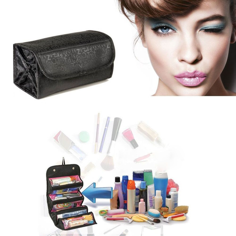 Roll Cosmetics Organizer Makeup Bag Foldable Hanging Toiletries Pockets Compartment Travel Kit Jewelry Bags
