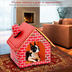 Portable Cat Puppy Home Red Brick Pet Dog House Warm And Cozy Cat Bed Dog Kennel House
