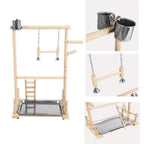 Double Layer Wooden Bird Stand Including Ladder Swing Bell Bird Athletic Toy Stand