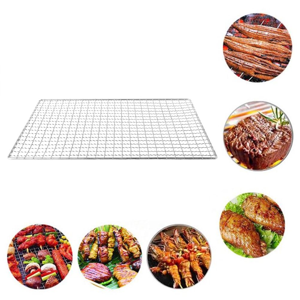 2Pcs Grill Mesh Mats Stainless Steel Non Stick Mesh Grill Mats Back Grids for Grilling Meat Vegetable Seafood