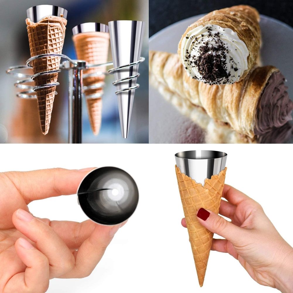 10PCS Stainless Steel Cream Horn Molds Baking Cones Cream Horn Forms Ice Cream Mold Standing Cone Shape