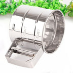 Stainless Steel Shaker Sieve Cup Mesh Crank Flour Sifter with Measuring Scale for Flour Icing Sugar