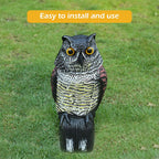 Horned Owl Decoy and 360° Rotating Head Owl Statue to Scare Birds Away for Patio Yard Garden