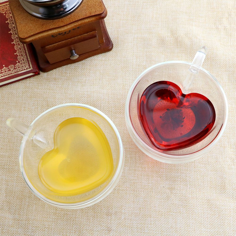 180ml/240ml Heart Shaped Double Wall Glass Mug Heat Resistant Tea Mug