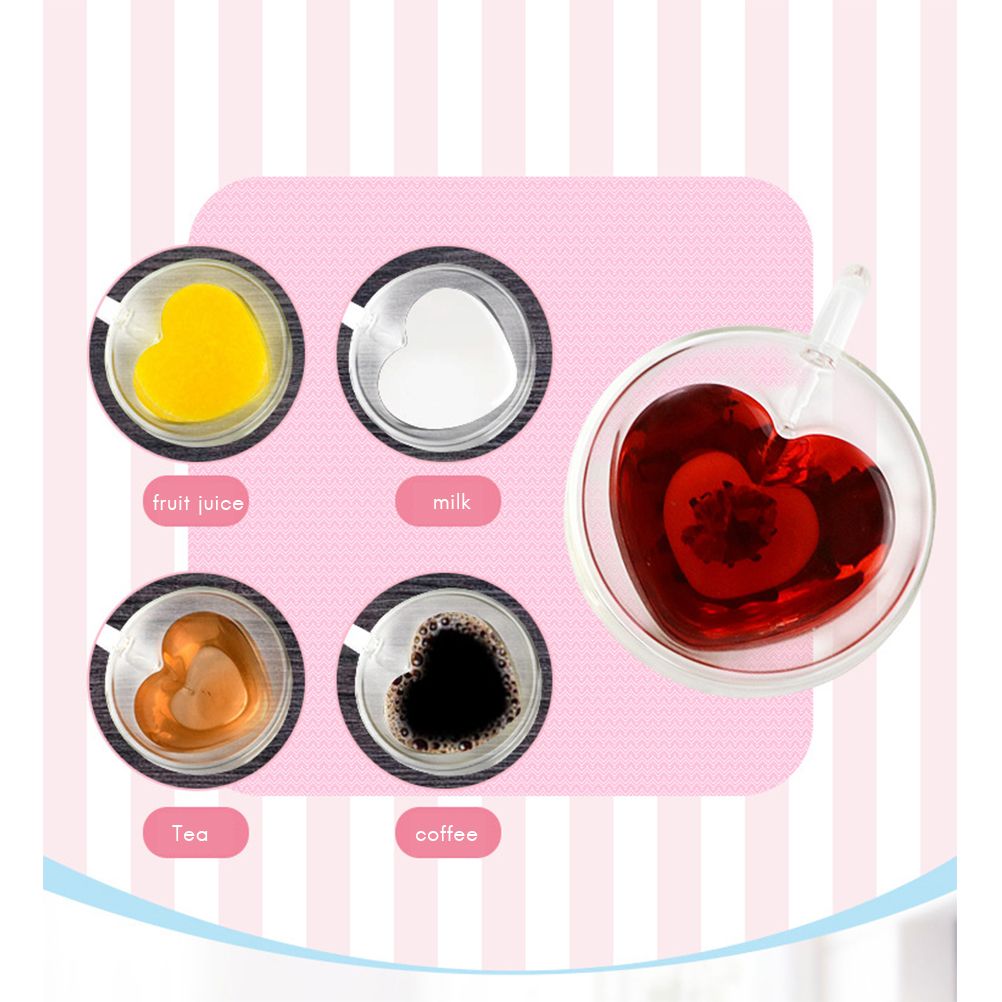 180ml/240ml Heart Shaped Double Wall Glass Mug Heat Resistant Tea Mug