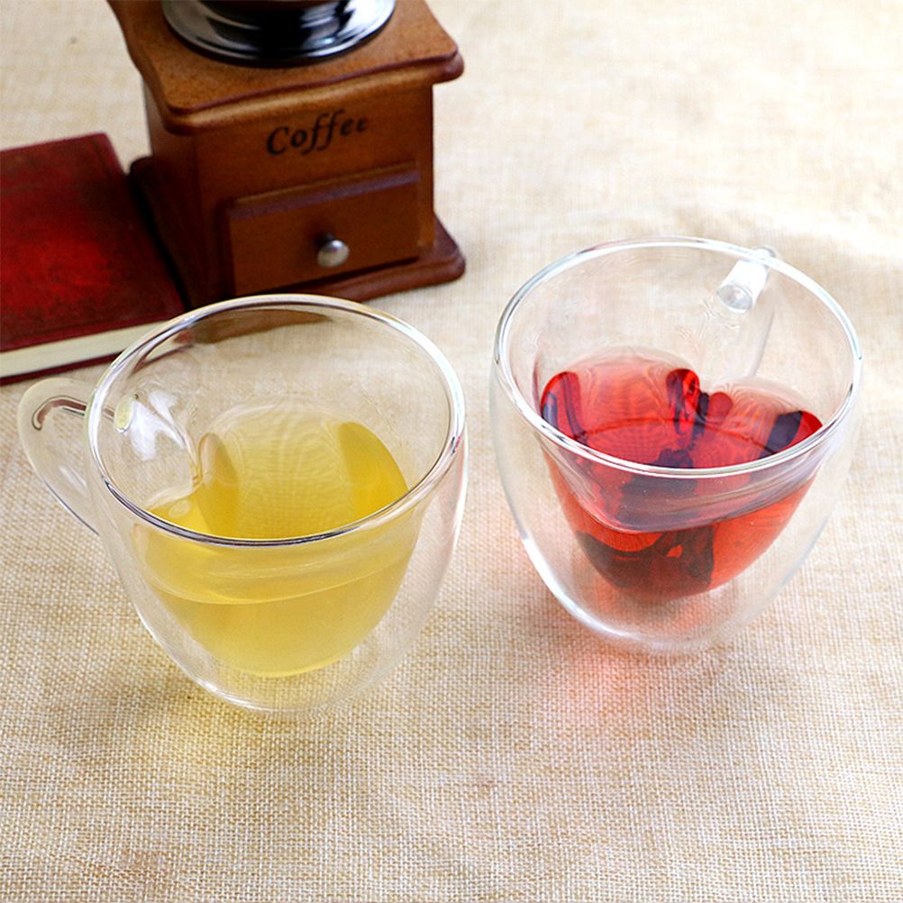 180ml/240ml Heart Shaped Double Wall Glass Mug Heat Resistant Tea Mug