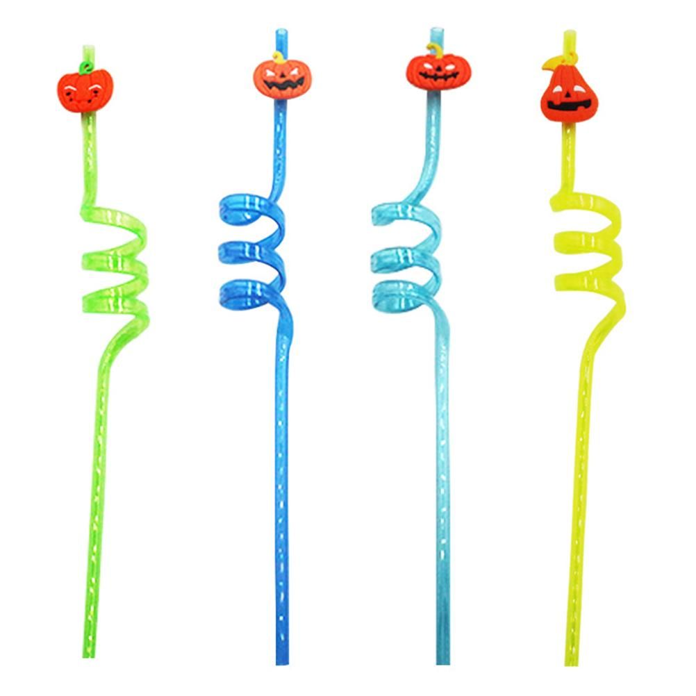 8Pcs Halloween Drinking Straws Reusable Plastic Pumpkin Straws for Halloween Party Favors Supplies Decorations