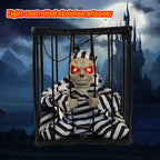 Halloween Scary Screaming Animated Skeleton Cage Prisoner with Light Up Eyes Haunted House Props Halloween Party Decorations