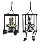 Halloween Scary Screaming Animated Skeleton Cage Prisoner with Light Up Eyes Haunted House Props Halloween Party Decorations