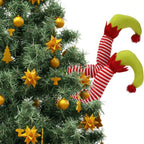Christmas Elf Stuffed Legs Stuck Tree Topper Decorations Xmas Holiday Party Ornament Indoor Outdoor Decor