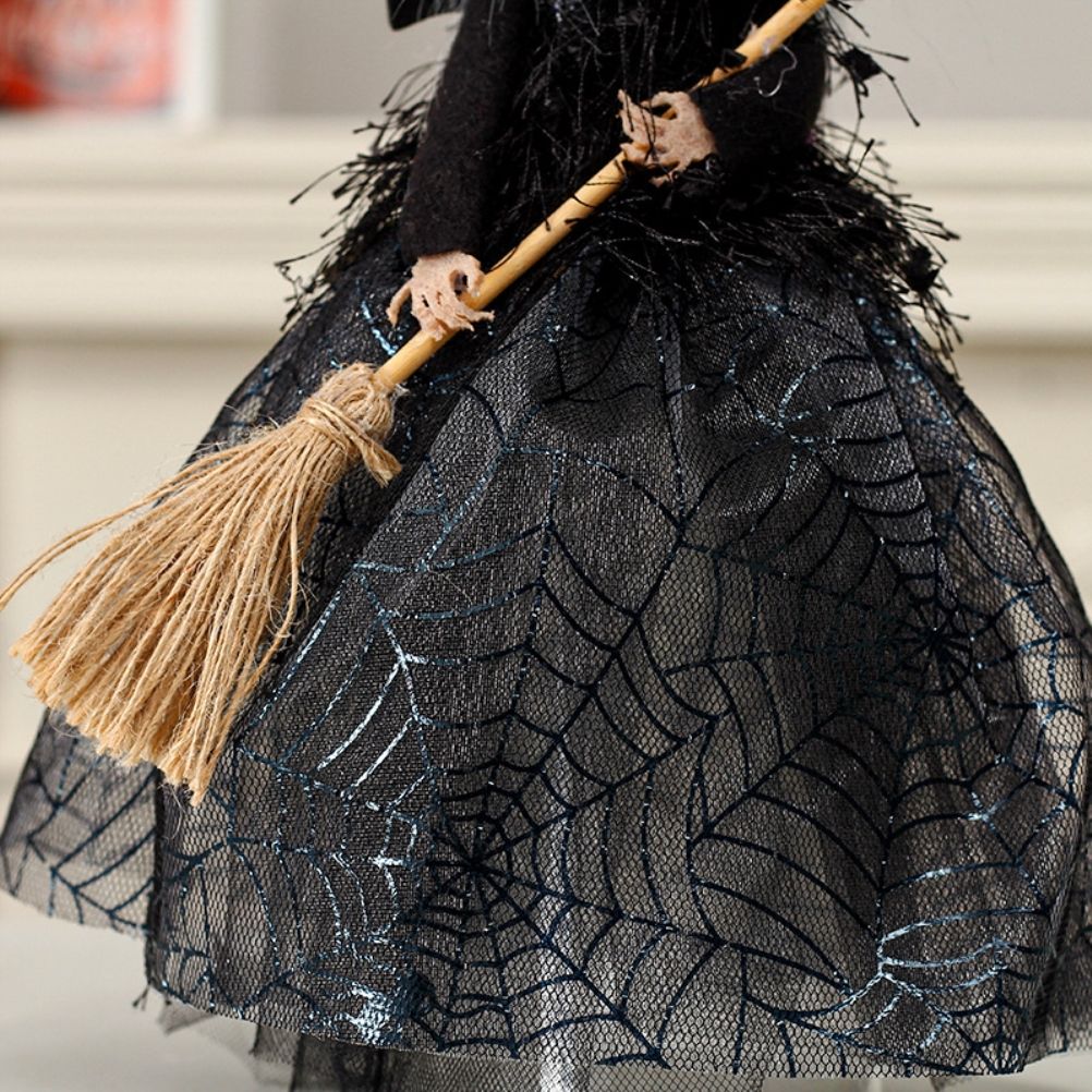 Halloween Veil Witch with Spider Web Skirt Doll Halloween Desktop Ornament Party Decor Haunted House Props