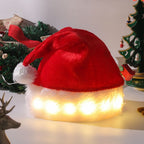 LED Christmas Hat Light Up Plush Santa Hat Christmas Costume Props Holiday Party Supplies
