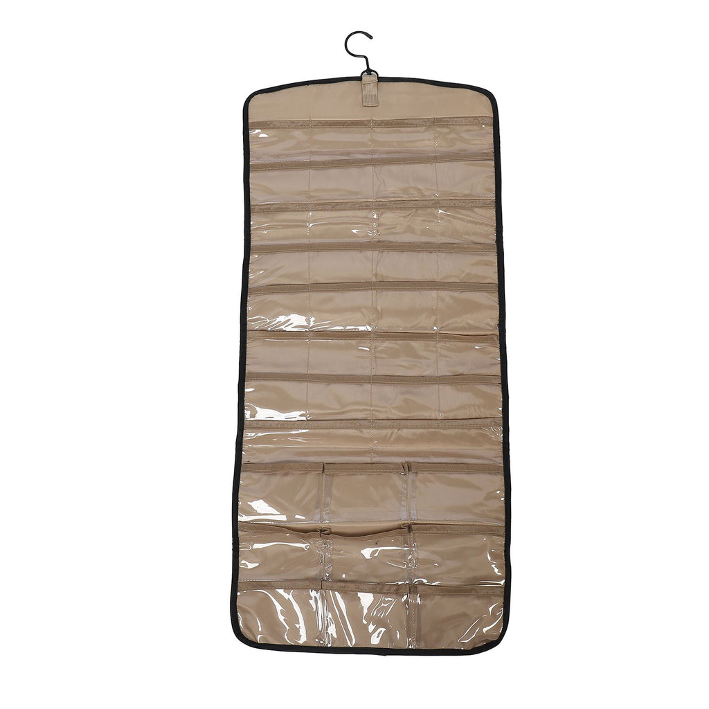 Portable Hanging Jewelry Storage Roll with Metal Hooks Double Sided Jewelry Holder Rack