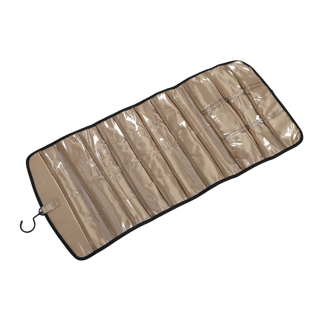 Portable Hanging Jewelry Storage Roll with Metal Hooks Double Sided Jewelry Holder Rack