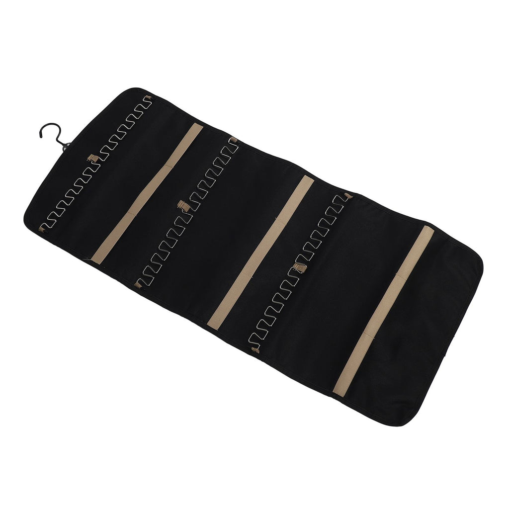 Portable Hanging Jewelry Storage Roll with Metal Hooks Double Sided Jewelry Holder Rack