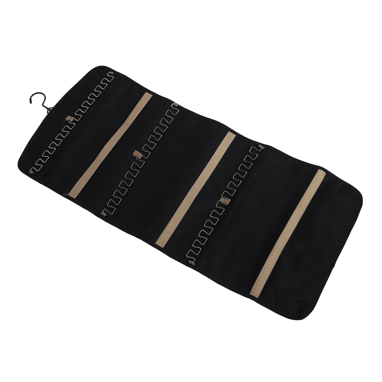 Portable Hanging Jewelry Storage Roll with Metal Hooks Double Sided Jewelry Holder Rack
