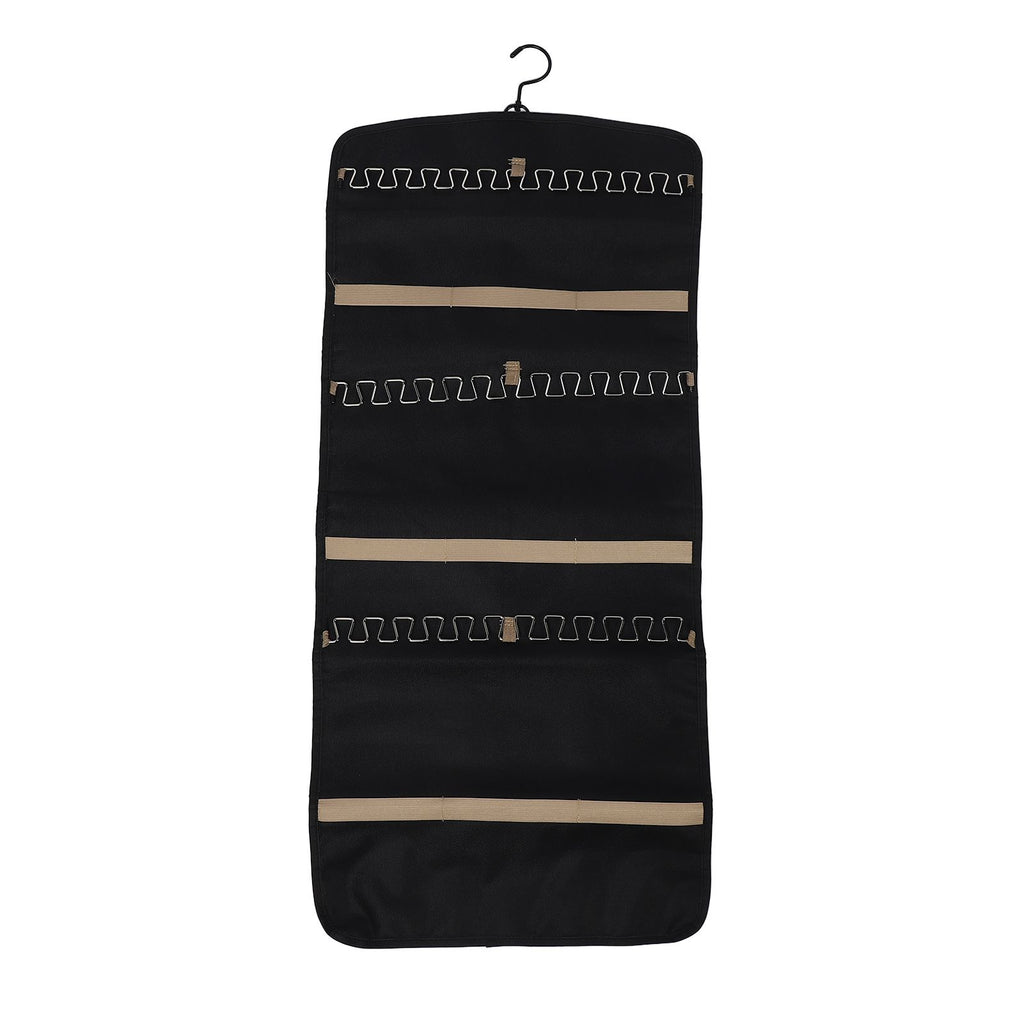 Portable Hanging Jewelry Storage Roll with Metal Hooks Double Sided Jewelry Holder Rack