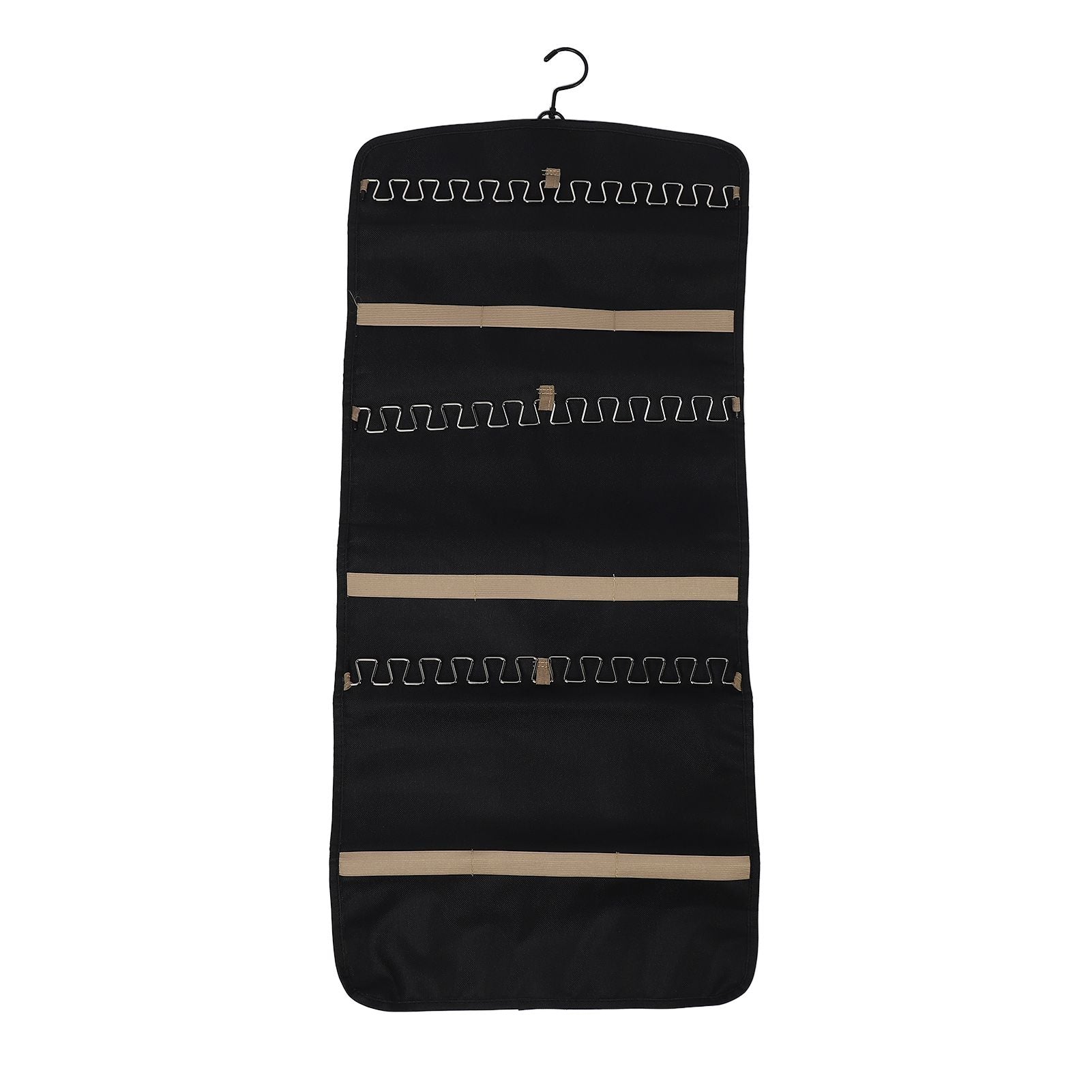 Portable Hanging Jewelry Storage Roll with Metal Hooks Double Sided Jewelry Holder Rack