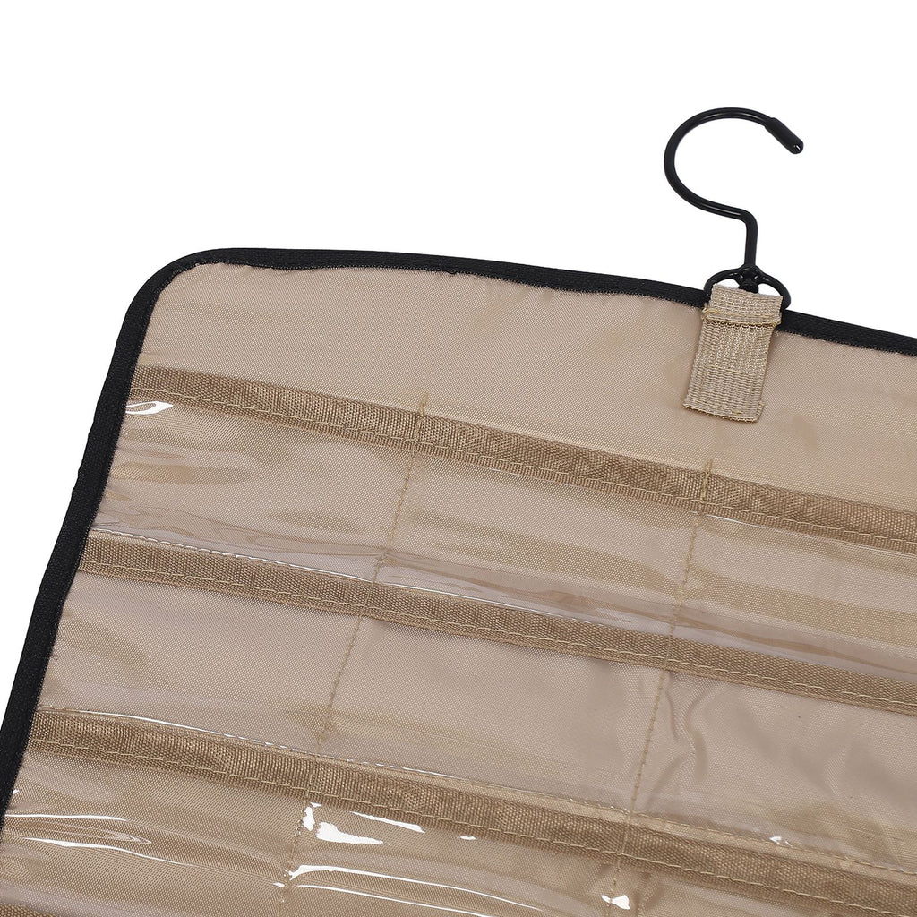 Portable Hanging Jewelry Storage Roll with Metal Hooks Double Sided Jewelry Holder Rack