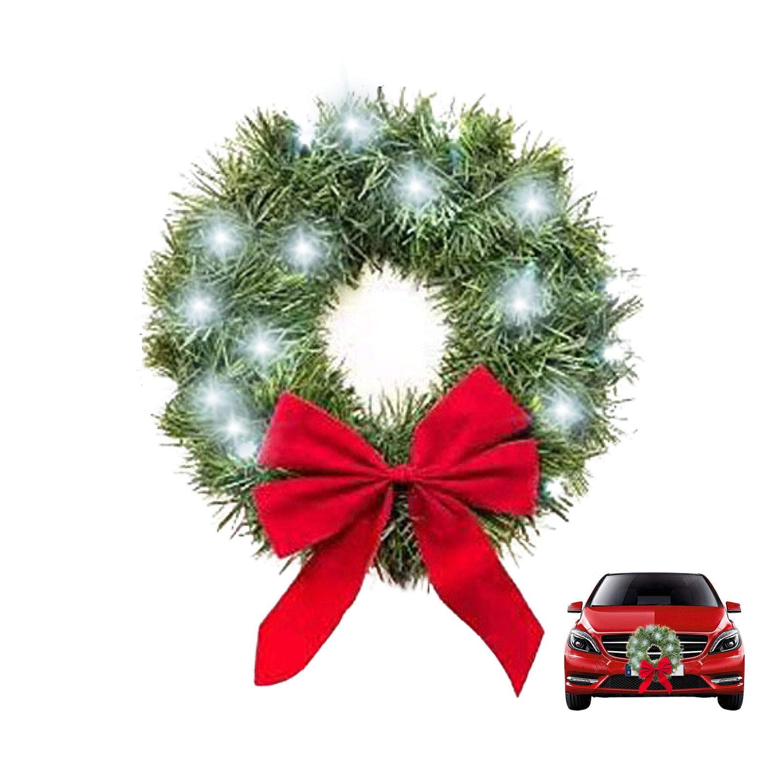 Car Christmas Wreath Decoration with Lights Suitable for Truck SUVs