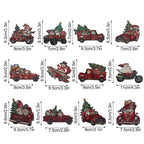 24pcs Christmas Wooden Decoration Xmas Wood Slice Hanging Ornament Christmas Tree Red Truck Decoration