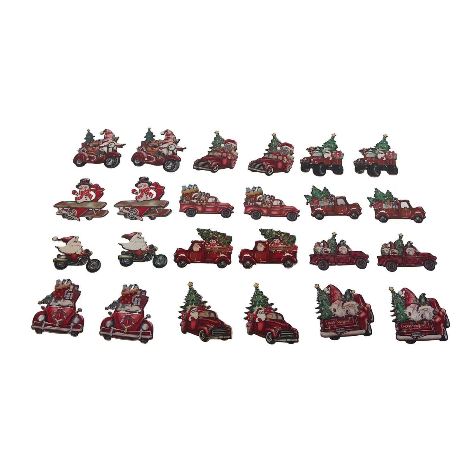 24pcs Christmas Wooden Decoration Xmas Wood Slice Hanging Ornament Christmas Tree Red Truck Decoration