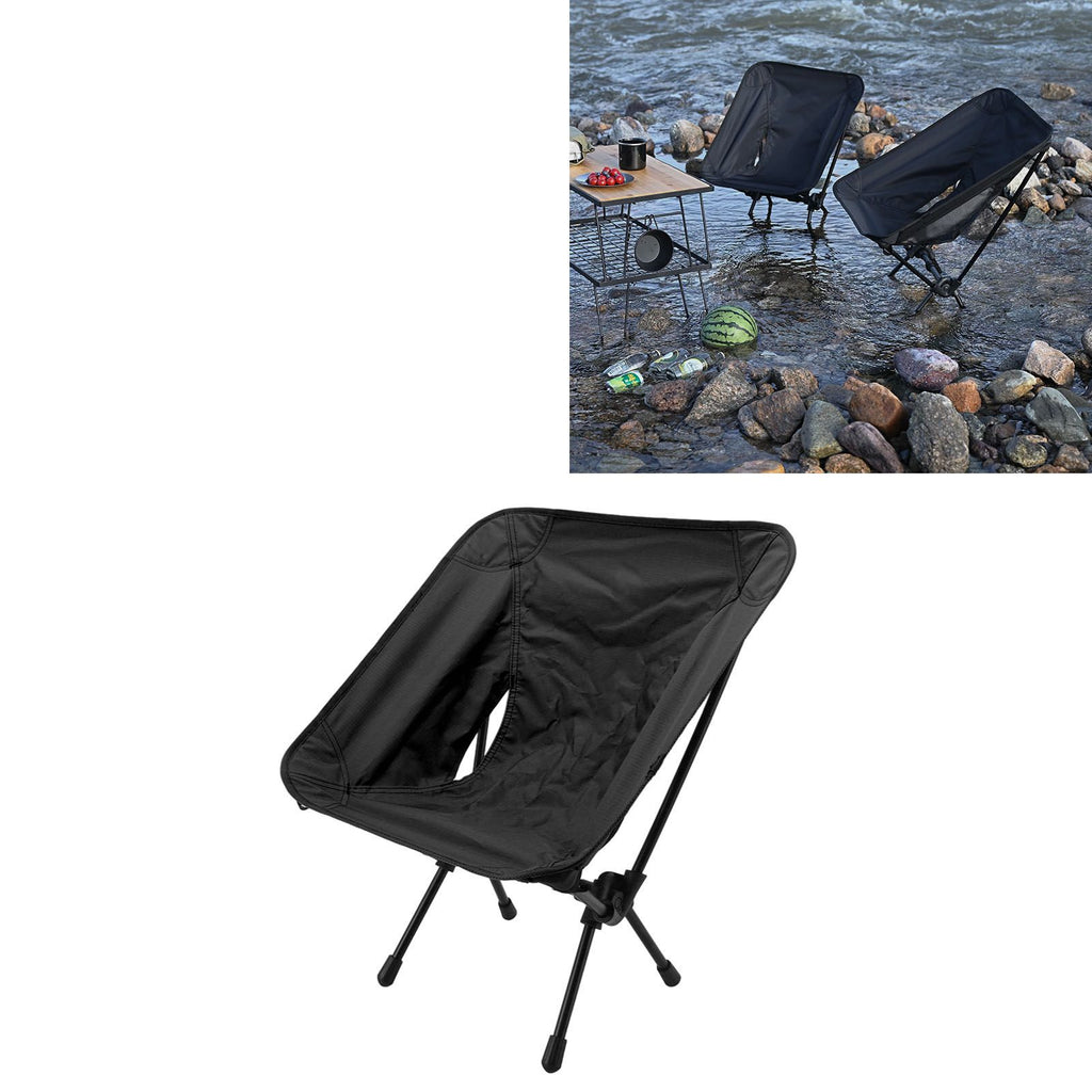 Outdoor Portable Folding Moon Chair Lightweight Leisure Camping Children Chair for Beach Fishing Sketch Black
